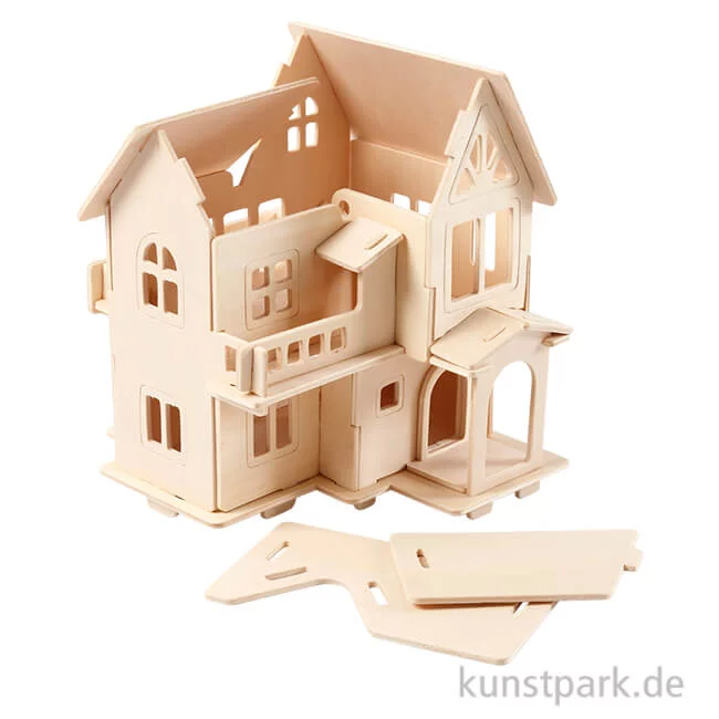 Artikelbild 1 des Artikels “3D-Holzpuzzle Haus mit Balkon, 15,8x17,5x19,5cm “