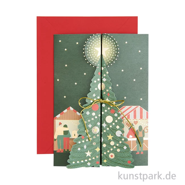 Artikelbild 1 des Artikels “3D Klappkarte - Weihnachtsmarkt mit Baum, B6 “