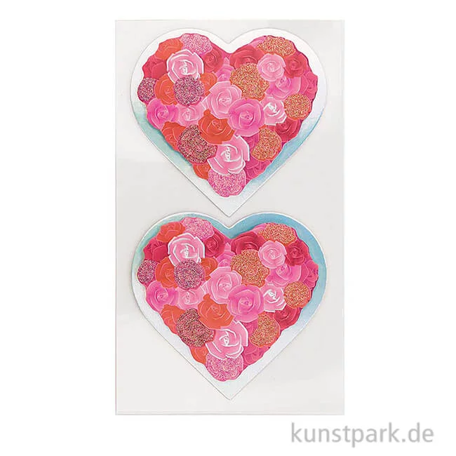 Artikelbild 1 des Artikels “3D Sticker - 2 Herzen Rosen, Rot “