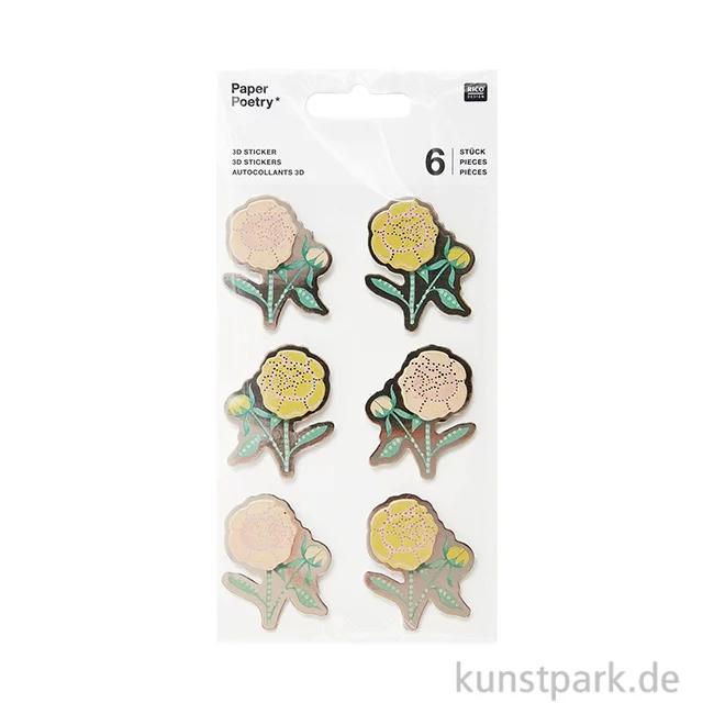 Artikelbild 1 des Artikels “3D Sticker - Pfingstrosen, Blumen, 6 Aufkleber “