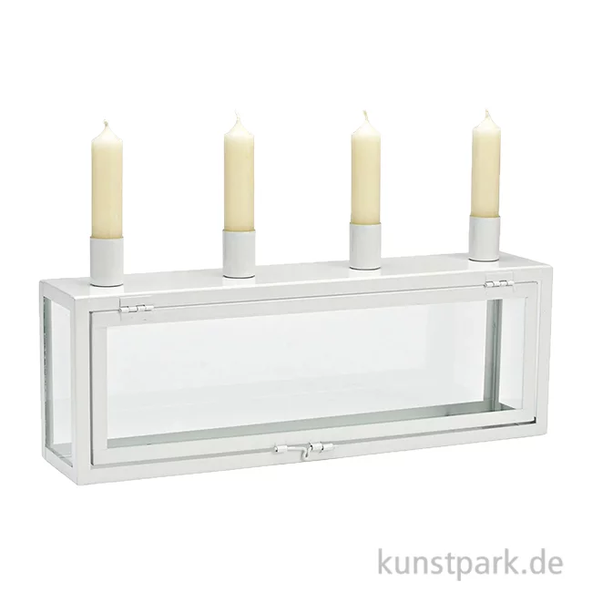 Artikelbild 1 des Artikels “Advent Kerzenhalter Box aus Metall / Glas, Weiß, 38 x 17 x 8 cm “