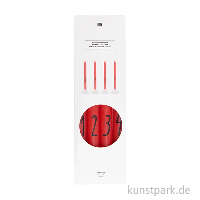 Artikelbild 1 des Artikels “Adventskerzen Set mit Zahlen, 1-4, Rot, 2,2 x 28 cm “