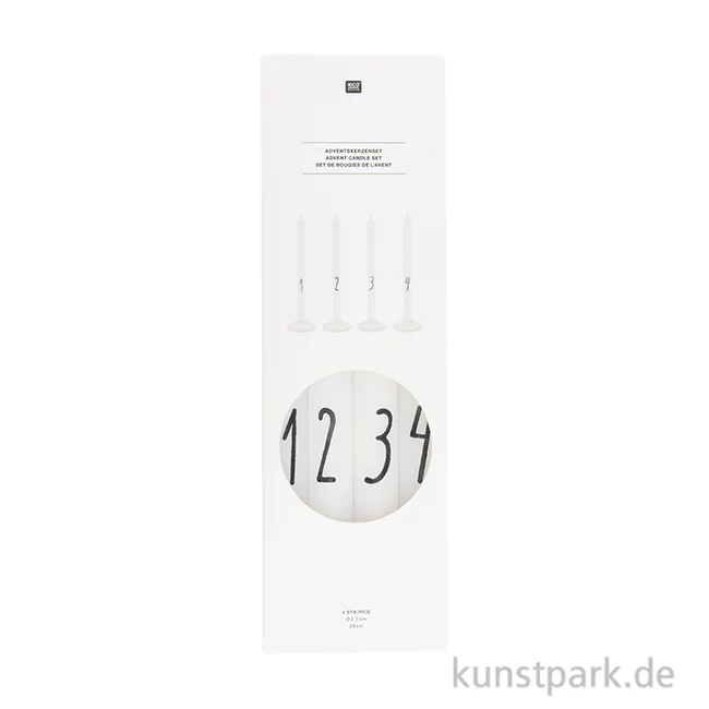 Artikelbild 1 des Artikels “Adventskerzen Set mit Zahlen, 1-4, Weiß, 2,2 x 28 cm “