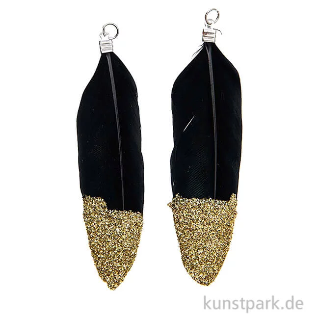 Artikelbild 1 des Artikels “Anhänger Federn - Schwarz-Gold, 2er Set “