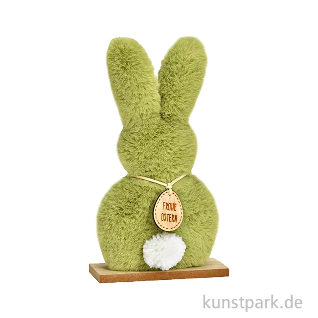Artikelbild 1 des Artikels “Aufsteller Hase aus Plüsch auf Holzsockel, Grün, 14 x 25 x 5 cm “