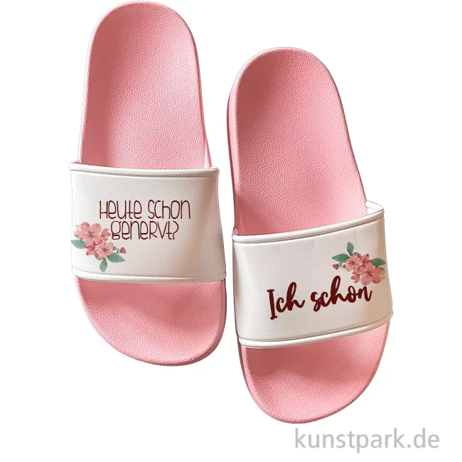 Artikelbild 1 des Artikels “Badelatschen, Rosa-Weiß, Bedruckt, Design, Heute schon genervt “