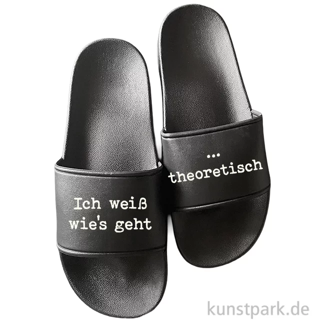 Artikelbild 1 des Artikels “Badelatschen, Schwarz, Bedruckt, Design, Ich weiß wie's geht “