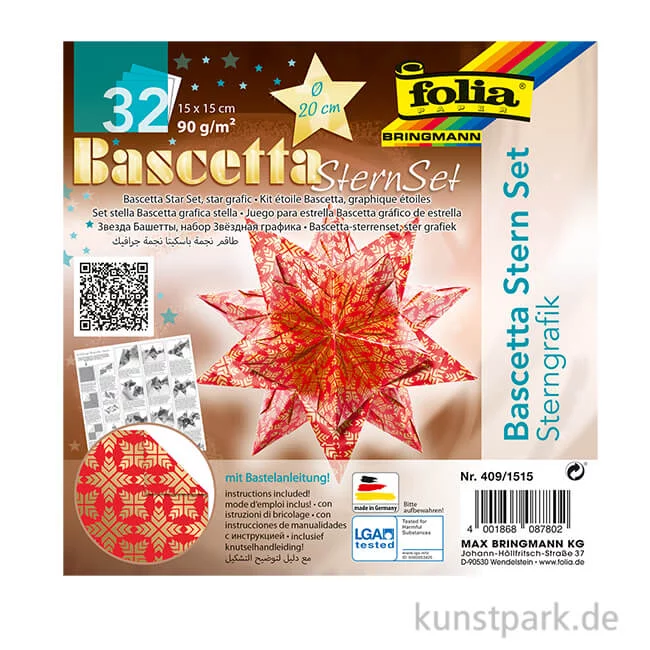 Artikelbild 1 des Artikels “Bascetta-Stern Bastelset - Rot-Sterngrafik Gold, 90g, 15 x 15 cm “