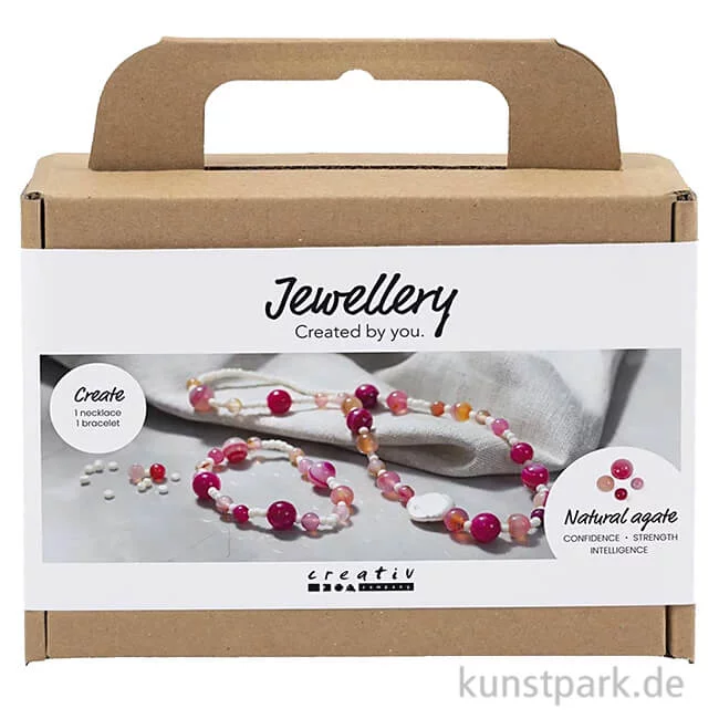 Artikelbild 1 des Artikels “Bastelset Schmuck, Achat Perlenkette + Armband, Pink “
