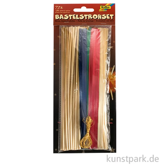 Artikelbild 1 des Artikels “Bastelstroh - Set für Strohsterne, 75 Bastelhalme + Goldkordel “