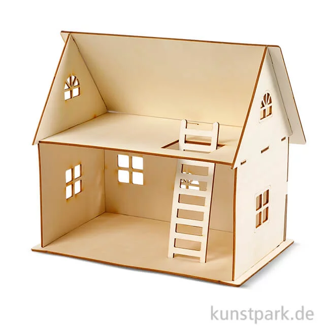Artikelbild 1 des Artikels “Bausatz Puppenhaus aus hellem Holz, Größe 18x27 cm “