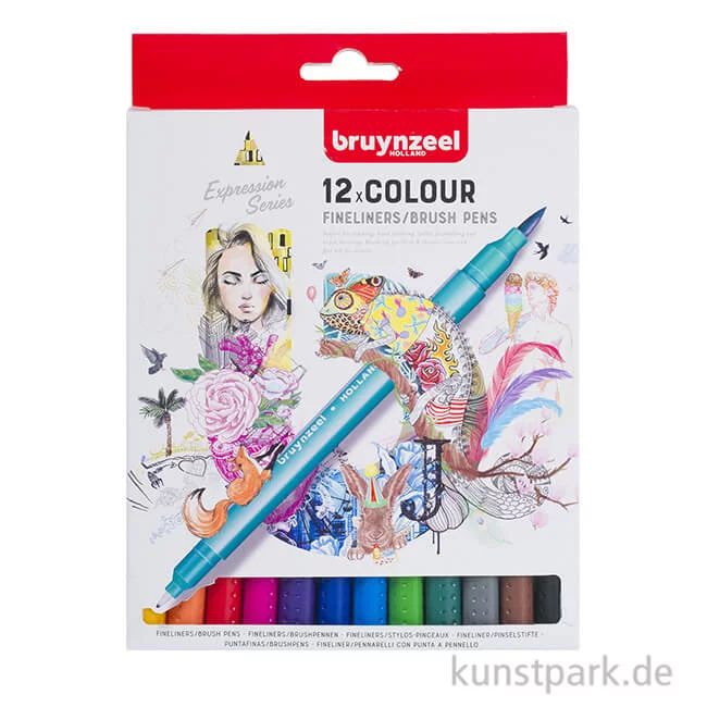 Artikelbild 1 des Artikels “Bruynzeel Fineliner Brush Pen Set mit 12 Farben im Kartonetui “