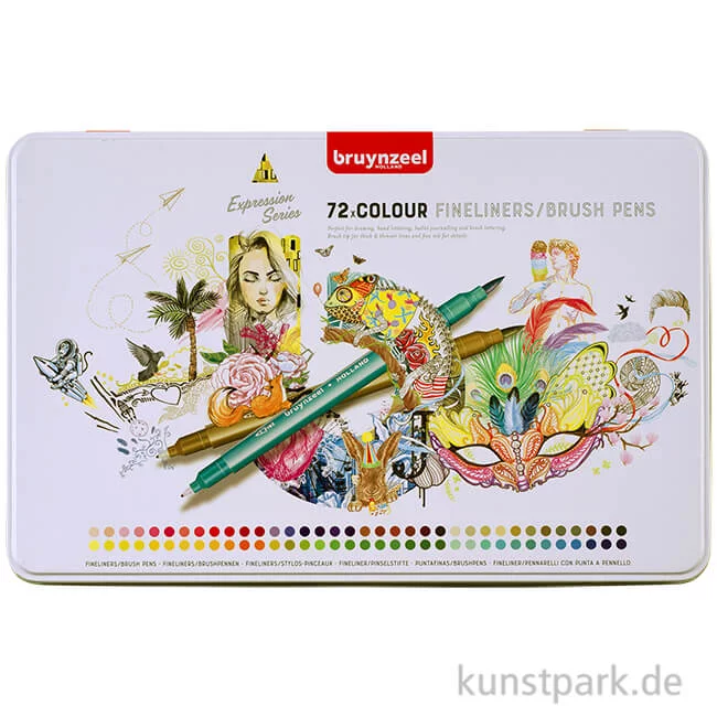 Artikelbild 1 des Artikels “Bruynzeel Fineliner Brush Pen Set mit 72 Stiften im Metalletui “