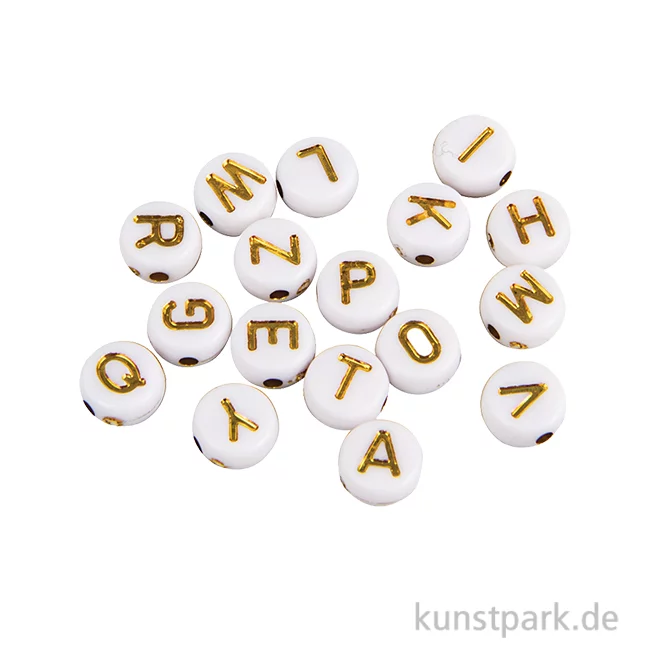 Artikelbild 1 des Artikels “Buchstaben-Perlen aus Plastik, 6 mm ø, Weiß Gold, 40g “