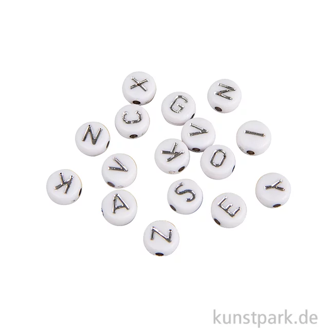 Artikelbild 1 des Artikels “Buchstaben-Perlen aus Plastik, 6 mm ø, Weiß Silber, 40g “