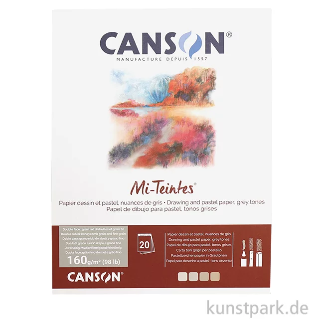 Artikelbild 1 des Artikels “Canson MI-TEINTES Pastellblock - Grautöne, 20 Blatt, 160 g/m² 32 x 41 cm“