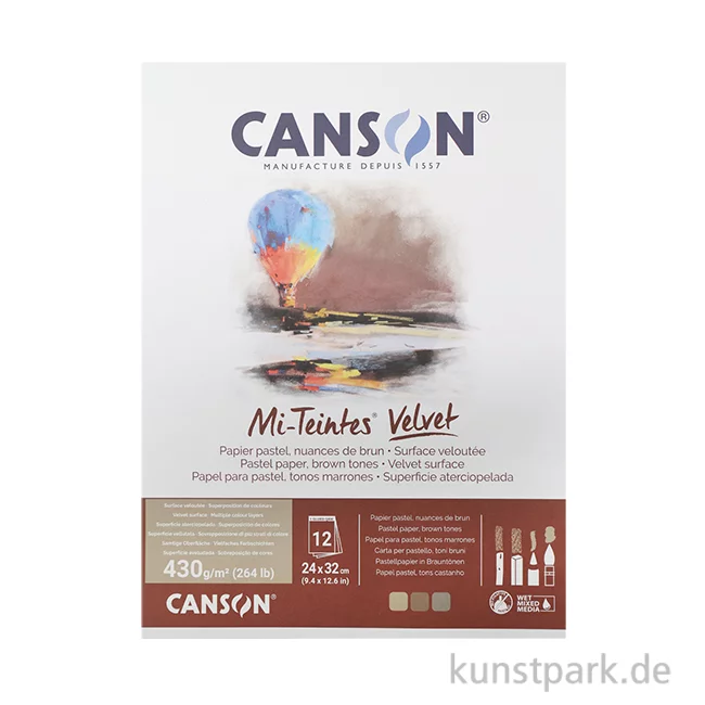 Artikelbild 1 des Artikels “Canson MI-TEINTES Velvet Block, 12 Blatt, 24 x 32 cm, 430 g, Brauntöne “
