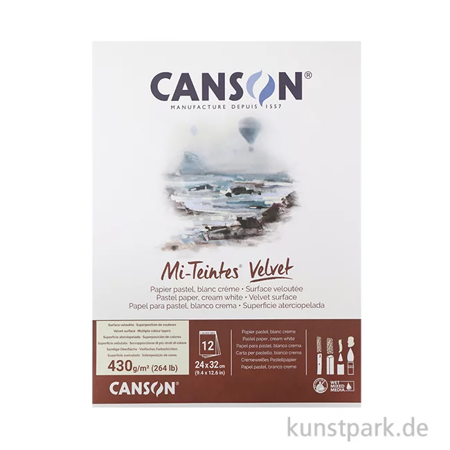 Artikelbild 1 des Artikels “Canson MI-TEINTES Velvet Block, 12 Blatt, 24 x 32 cm, 430 g, Cremeweiß “