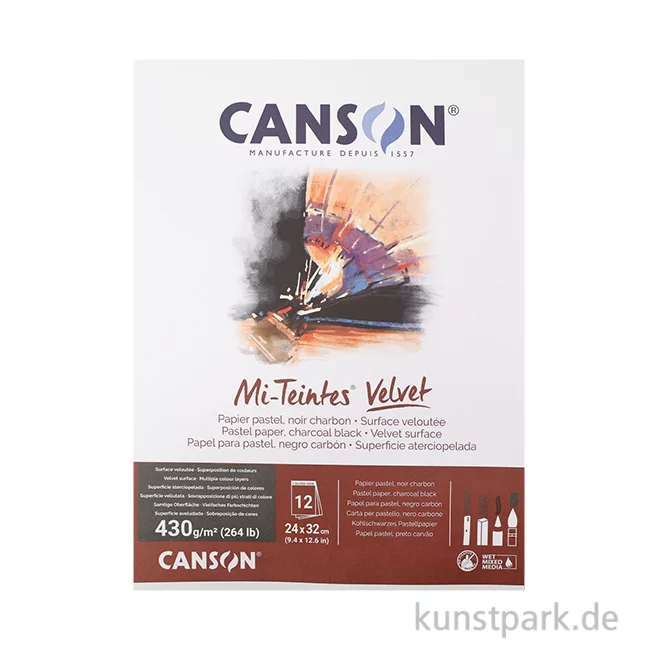 Artikelbild 1 des Artikels “Canson MI-TEINTES Velvet Block, 12 Blatt, 24 x 32 cm, 430 g, Schwarz “