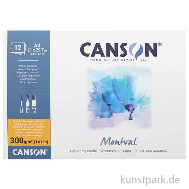 Artikelbild 1 des Artikels “Canson MONTVAL Aquarellblock, DIN A4, 12 Blatt, 300 g/m², Fein “
