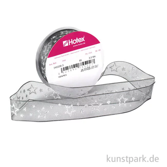 Artikelbild 1 des Artikels “Chiffonband Sterne mit Draht - 25 mm x 3 m Einzelfarbe | Anthrazit-Silber“