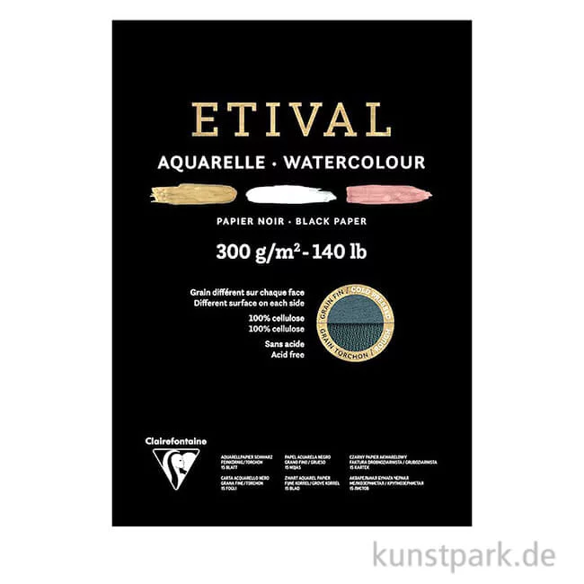 Artikelbild 1 des Artikels “Clairefontaine ETIVAL Aquarellblock - Schwarz, 300 g, 15 Blatt DIN A2“