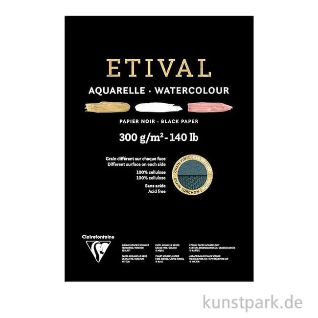 Artikelbild 1 des Artikels “Clairefontaine ETIVAL Aquarellblock - Schwarz, 300 g, 15 Blatt DIN A3“