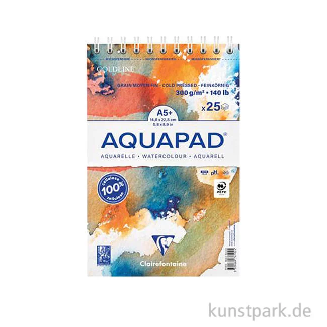 Artikelbild 1 des Artikels “Clairefontaine - Goldline Aquapad Aquarellblock Spiral, 25 Blatt, 300g DIN A5+“