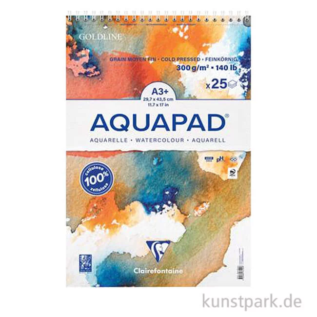 Artikelbild 1 des Artikels “Clairefontaine - Goldline Aquapad Aquarellblock Spiral, 25 Blatt, 300g “