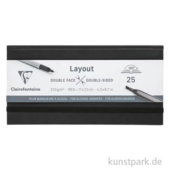 Artikelbild 1 des Artikels “Clairefontaine Layout Skizzenbuch doppelseitig, 220g, 11 x 22 cm “
