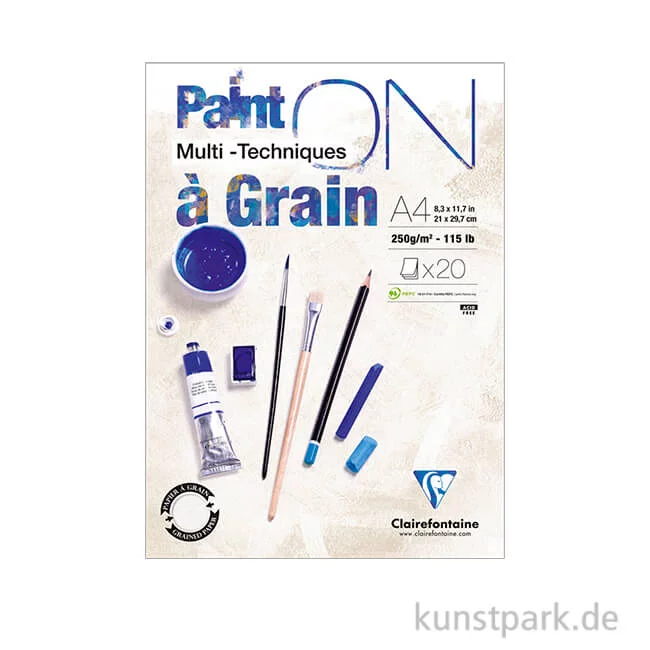 Artikelbild 1 des Artikels “Clairefontaine Paint'ON Papier à Grain, Rau, 250 g DIN A4 (20 Blatt)“