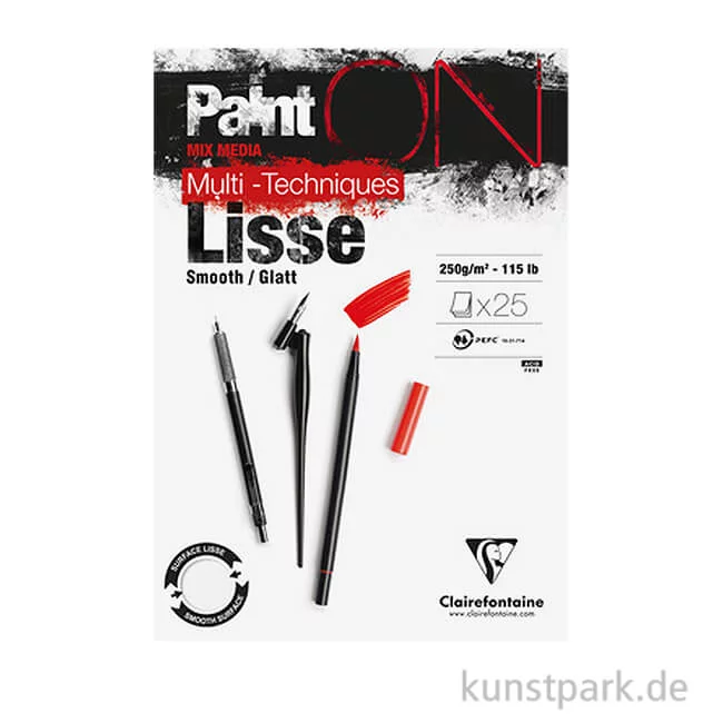 Artikelbild 1 des Artikels “Clairefontaine Paint'ON Papier Lisse, Glatt, 250g DIN A3 (25 Blatt)“