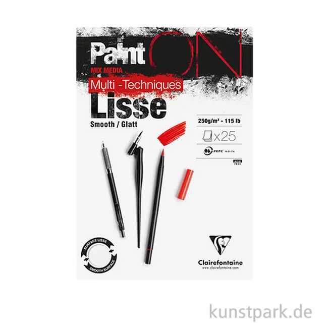 Artikelbild 1 des Artikels “Clairefontaine Paint'ON Papier Lisse, Glatt, 250g DIN A4 (25 Blatt)“