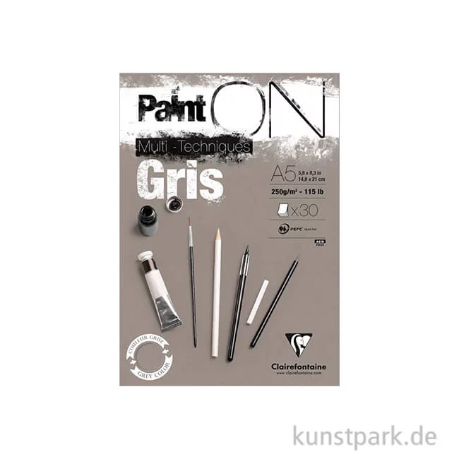 Artikelbild 1 des Artikels “Clairefontaine Paint'ON Papier - Gris, 250 g, 20 Blatt DIN A5“