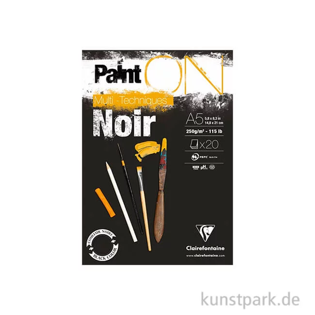 Artikelbild 1 des Artikels “Clairefontaine Paint'ON Papier - Noir, 250 g, 20 Blatt DIN A5“