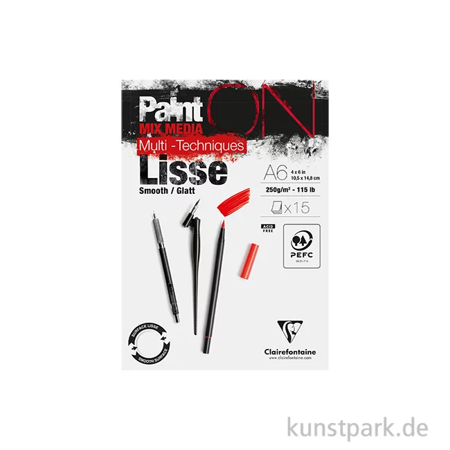 Artikelbild 1 des Artikels “Clairefontaine Paint'ON Papier Lisse, Glatt, 250g DIN A6 (15 Blatt)“