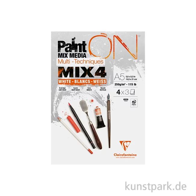 Artikelbild 1 des Artikels “Clairefontaine Paint'ON Papier, Mixed Media, MIX 4, 250g, 12 Blatt DIN A5“