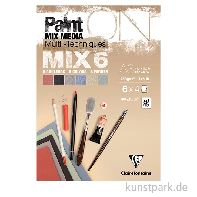 Artikelbild 1 des Artikels “Clairefontaine Paint'ON Papier, Mixed Media, MIX 6, 250g, 24 Blatt DIN A3“