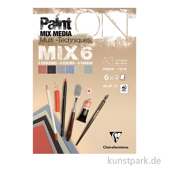 Artikelbild 1 des Artikels “Clairefontaine Paint'ON Papier, Mixed Media, MIX 6, 250g, 24 Blatt “