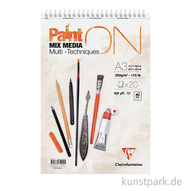 Artikelbild 1 des Artikels “Clairefontaine Paint'ON Papier, Weiß, 20 Blatt, 250g, Spiralblock “