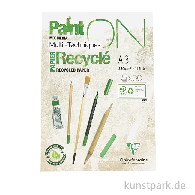 Artikelbild 1 des Artikels “Clairefontaine Paint'ON Papier Recycled, 250g DIN A3 (30 Blatt)“