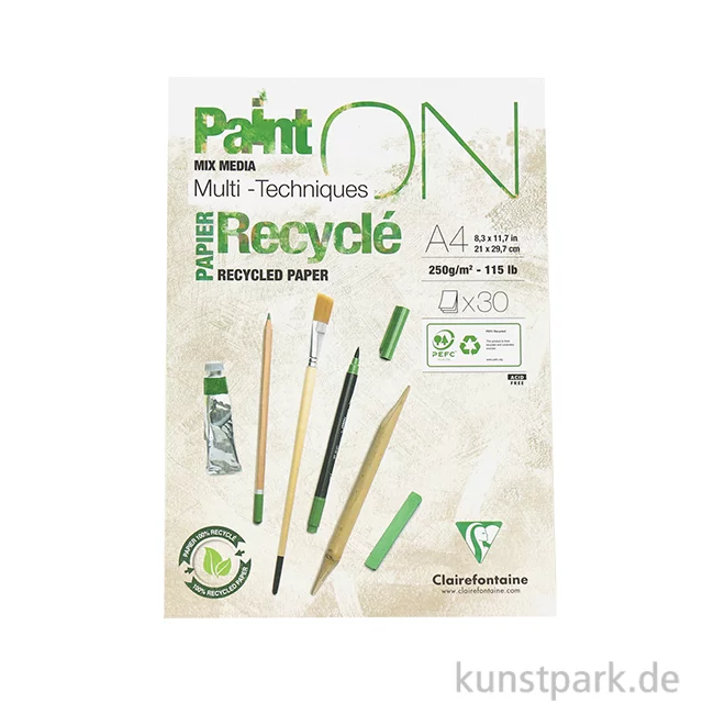 Artikelbild 1 des Artikels “Clairefontaine Paint'ON Papier Recycled, 250g DIN A4 (30 Blatt)“