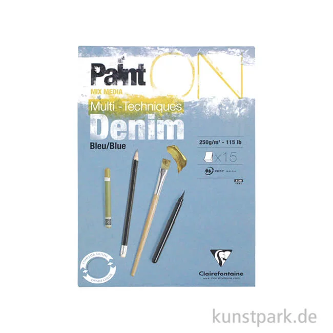 Artikelbild 1 des Artikels “Clairefontaine Paint'ON Papier - Denim, 250g, 15 Blatt DIN A5“