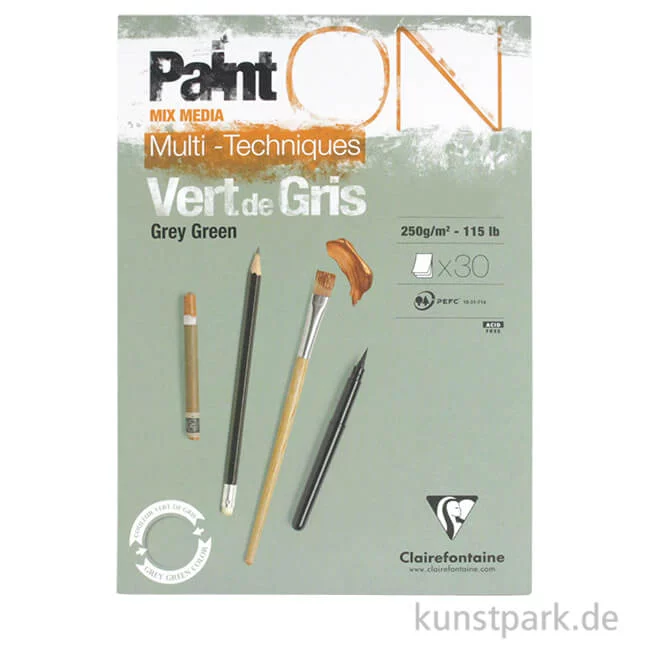 Artikelbild 1 des Artikels “Clairefontaine Paint'ON Papier - Grün-Grau, 250g, 30 Blatt DIN A2“