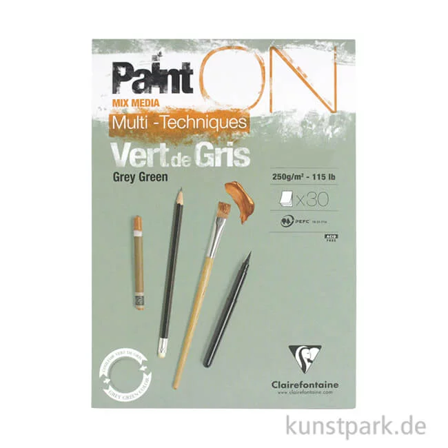 Artikelbild 1 des Artikels “Clairefontaine Paint'ON Papier - Grün-Grau, 250g, 30 Blatt DIN A3“