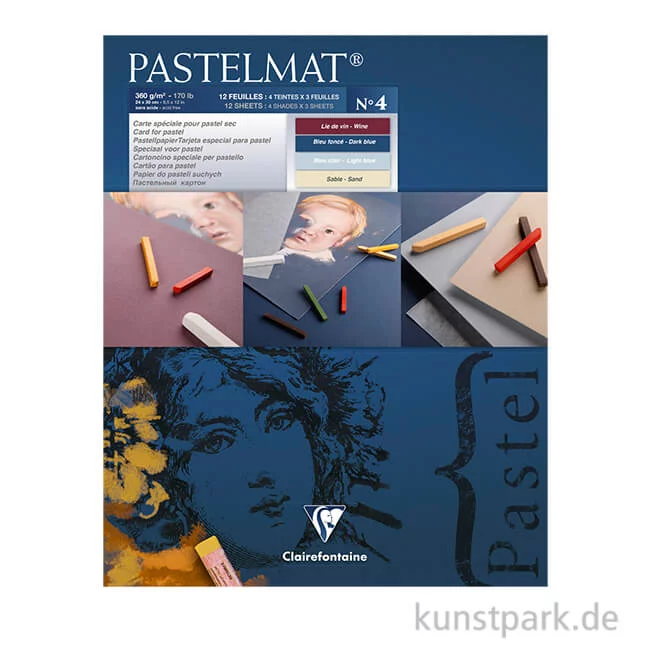 Artikelbild 1 des Artikels “Clairefontaine Pastelmat - 4-farbig Weinrot, Dunkelblau, Hellblau, Sand, 24 x 30 cm “