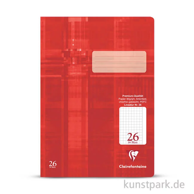 Artikelbild 1 des Artikels “Clairefontaine Schulheft DIN A4, 16 Blatt, 90g, Lin. 26, kariert 5 mm, mit Rand “