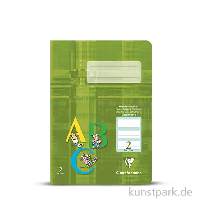Artikelbild 1 des Artikels “Clairefontaine Schulheft DIN A5, 16 Blatt, 90g, Lin. 2, grün hinterlegt “