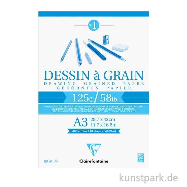 Artikelbild 1 des Artikels “Clairefontaine Zeichenblock Dessin à grain, 29,7 x 42 cm, 125 g, 40 Blatt “