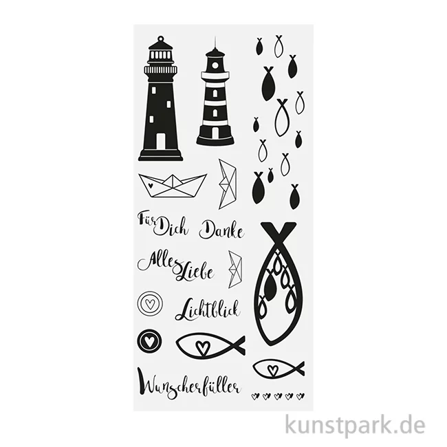 Artikelbild 1 des Artikels “Clear Stamps - Fische, Boote, Leuchtturm, 97 x 205 mm, 17 Motive “
